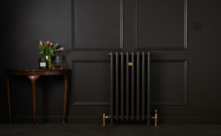 Cast iron radiator by Castrads painted in in Chocolate by Little Greene Paints.