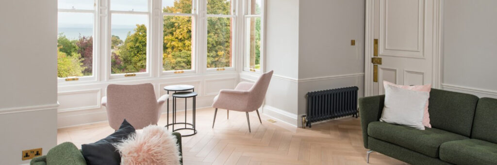 cast iron radiators in Georgian villa, North Berwick Scotland