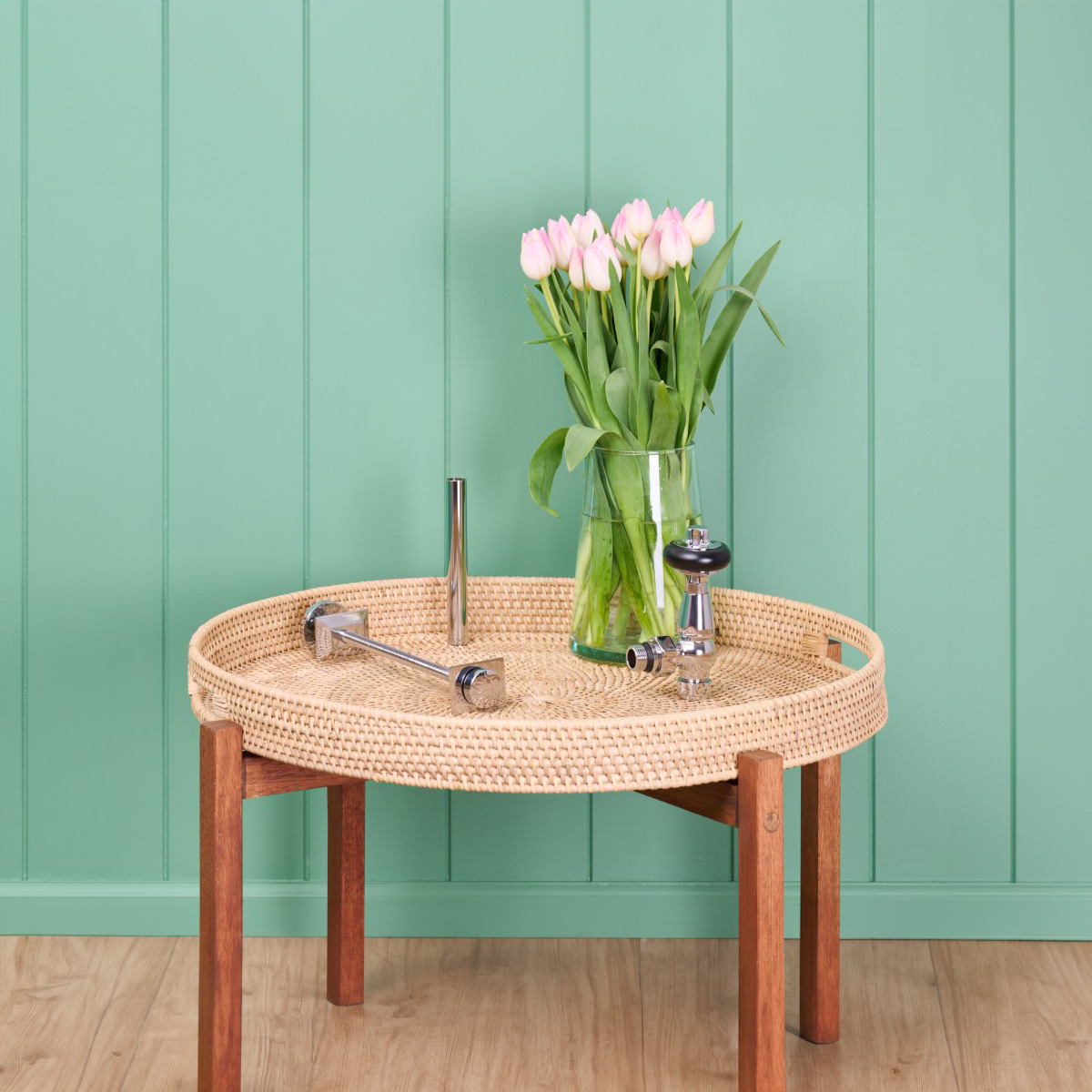 Brassware Sample in a Chrome finish with Windsor Angled TRV and Whitworth Wall Stay