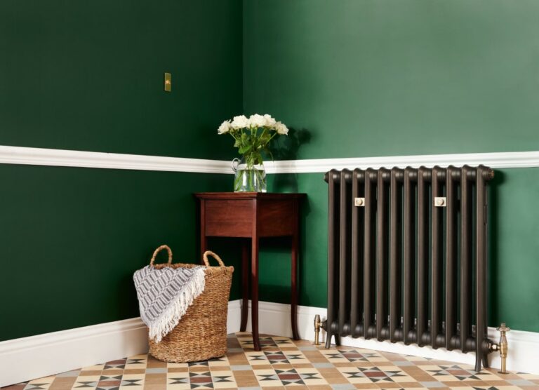 Lifestyle photo of the Emmeline I 35in Cast iron radiator custom made by Castrads.