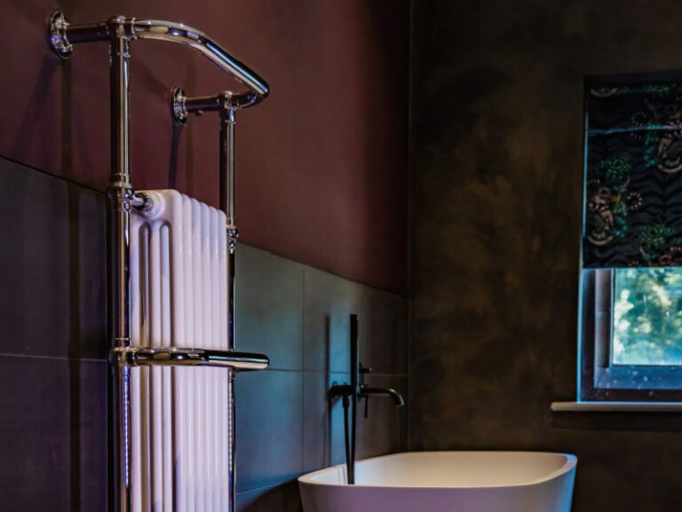 Lifestyle photo of period style Vivien bathroom radiator in Edwardian country house.