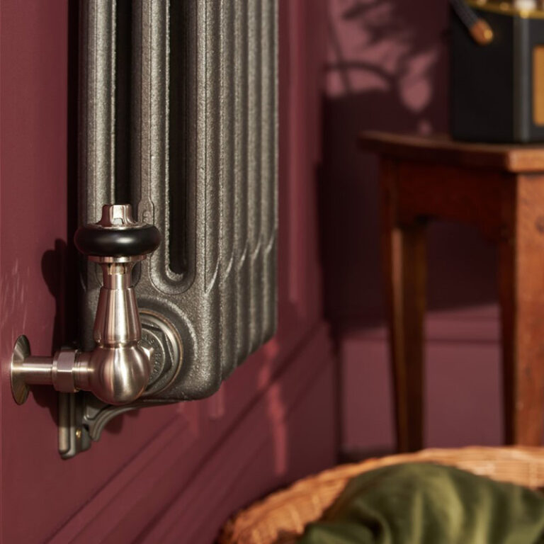 Wall hung Mercury 3 Column cast iron column radiator with Windsor valves.