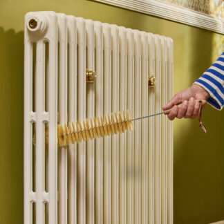 Redecker single stem radiator brush 511093 with Castrads Mercury cast iron radiator in Farrow & Ball Lime White