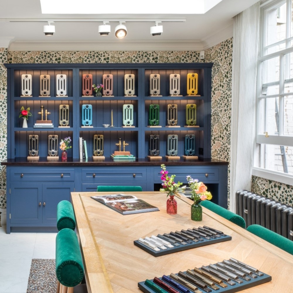 Cast Iron radiators displayed in London showroom on Fulham Road