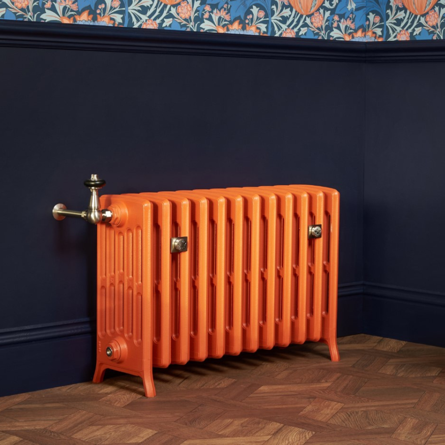 The Grace 6 Column radiator in Benjamin Moore's Fire Ball Orange