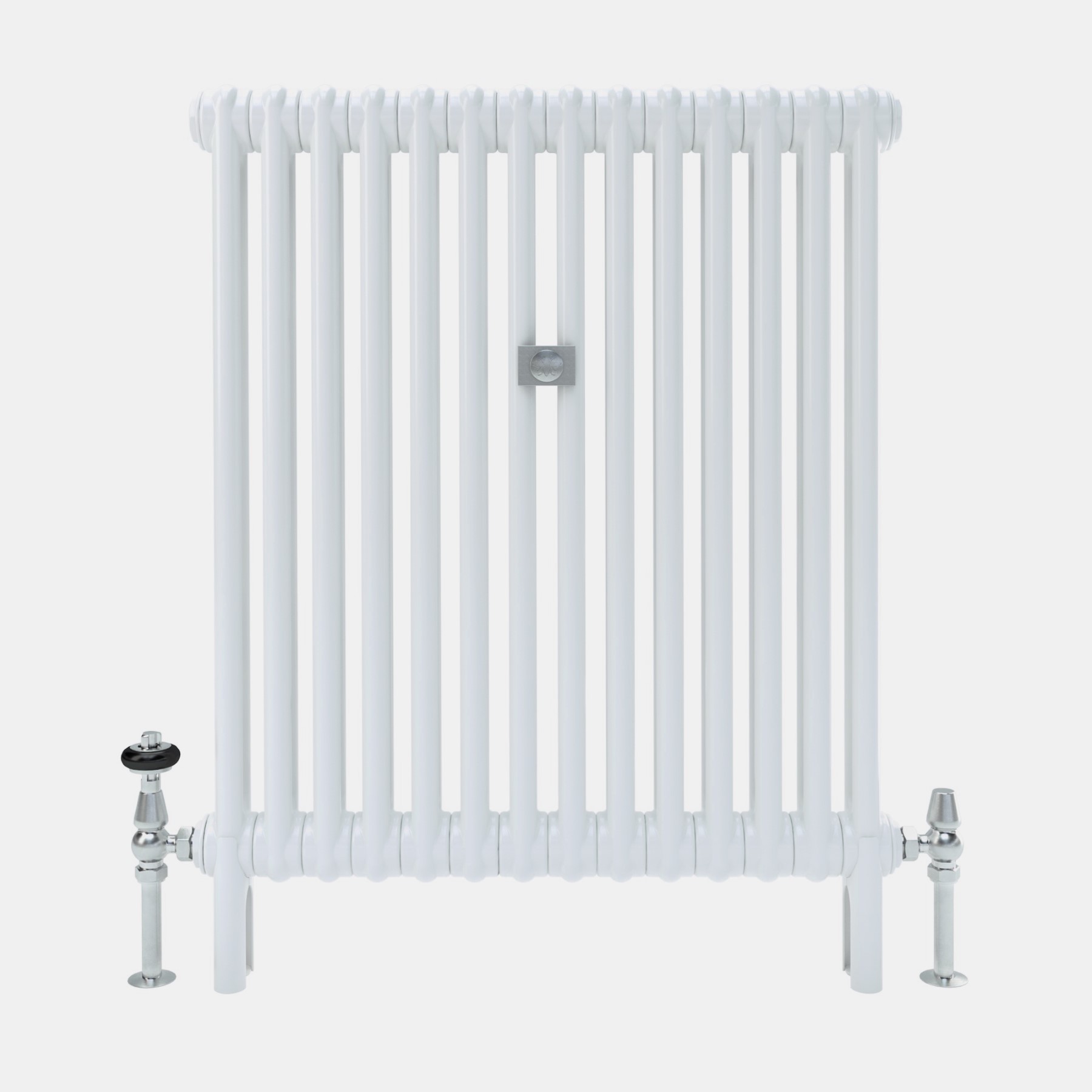A white steel 2 column Curved Florence radiator product photo.
